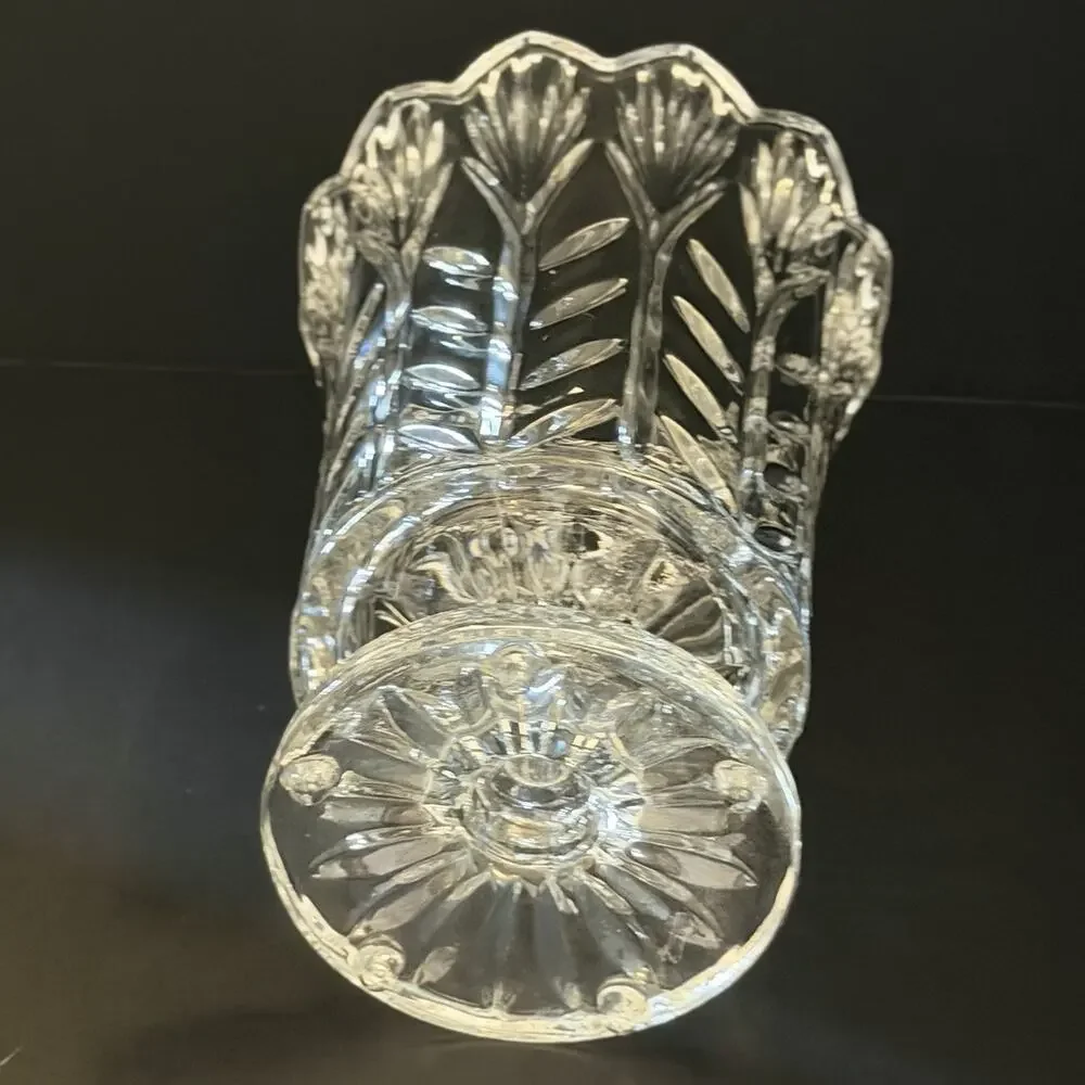 Pair Fifth Avenue Portico Crystal Hurricane Candle Holder Vases 7.5